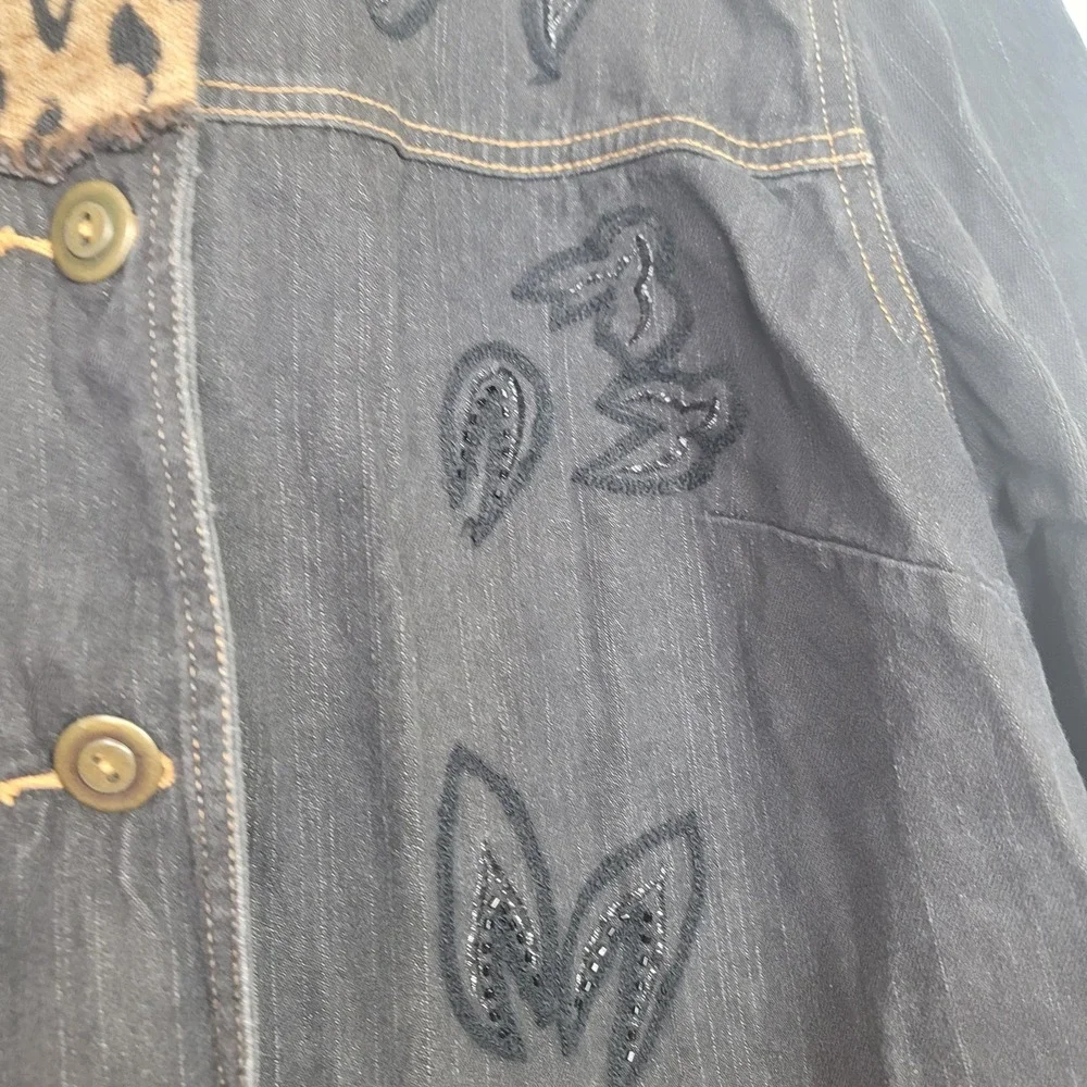 Napa Valley Denim 1X Jacket Leopard Print Animal Tapestry Patchwork Bead Y2K 90s